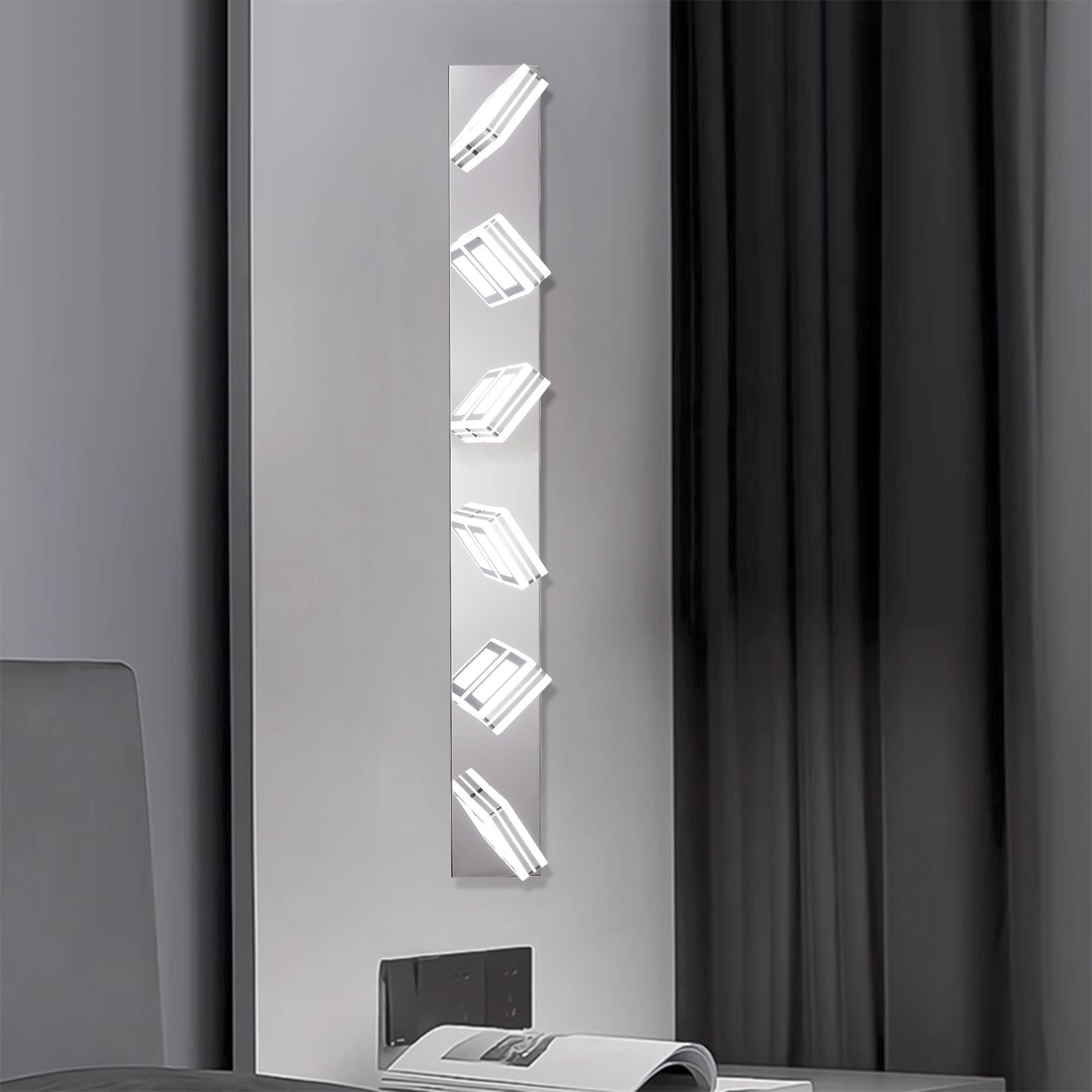 LED Modern Chrome Makeup Light, 6-Lights Acrylic Chrome Makeup Mirror Light - Korvel