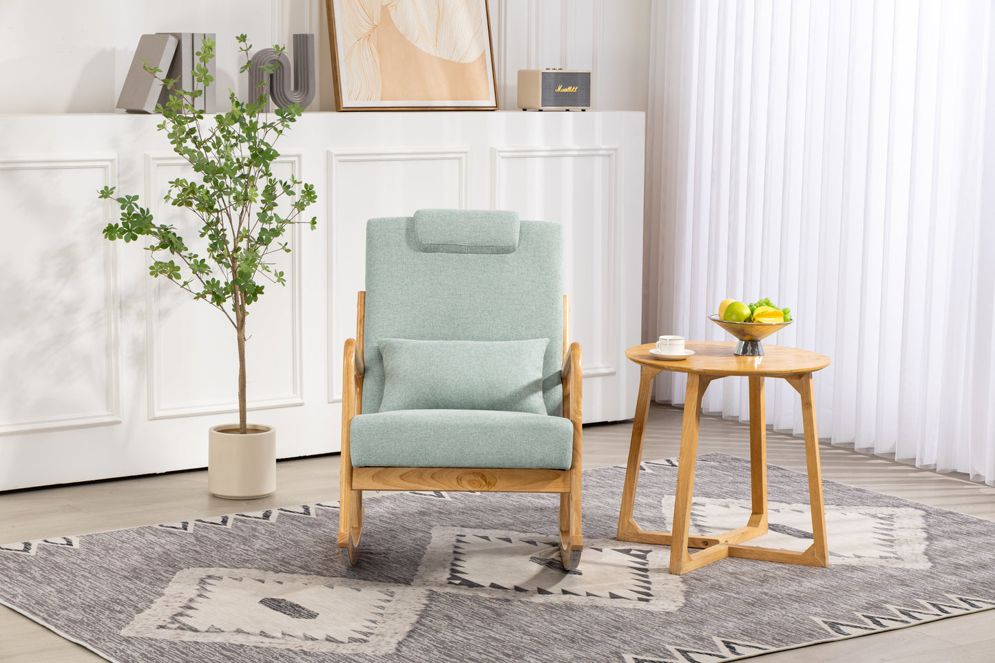 Premium Upholstered Rocking Chair with Lumbar Pillow