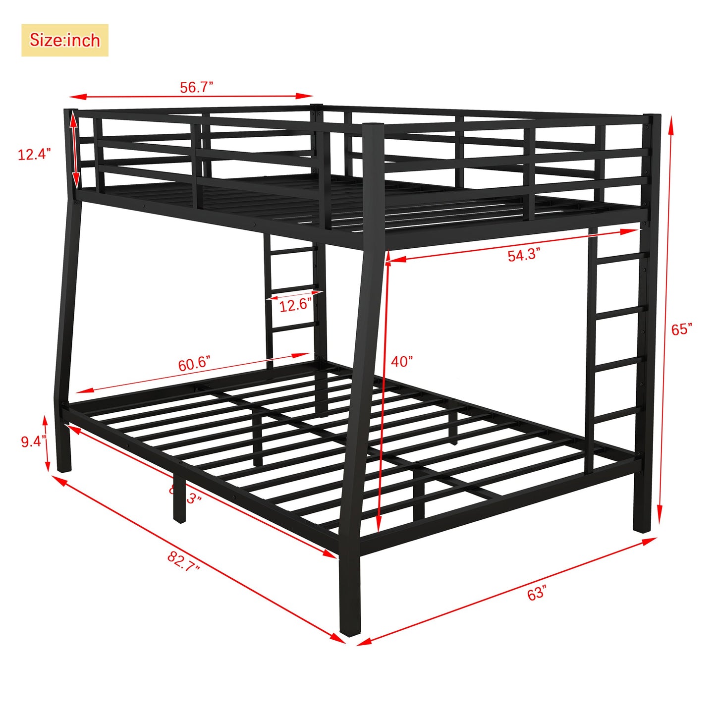 Metal Full XL over Queen Bunk Bed - Space-Saving Design