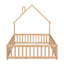 Full House-Shaped Headboard Floor Bed with Fence - Natural