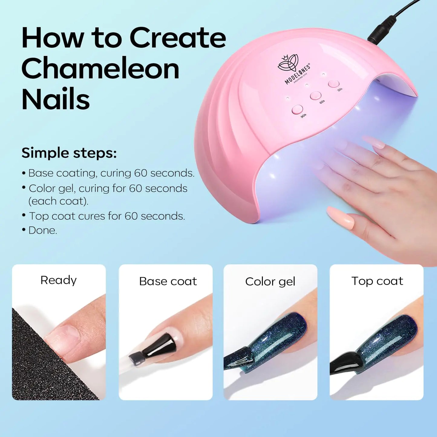 Modelones Chameleon Blue Gel Nail Polish - 15ML Shimmer Finish