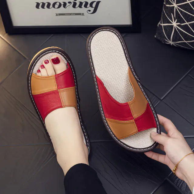 Chaussons en cuir véritable de luxe en peau de mouton pour femmes