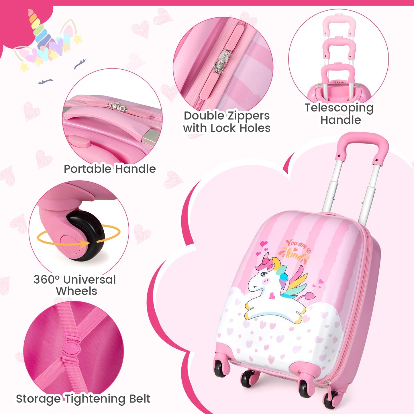 Ensemble de bagages pour enfants Charmant Licorne - Sac à dos et Valise