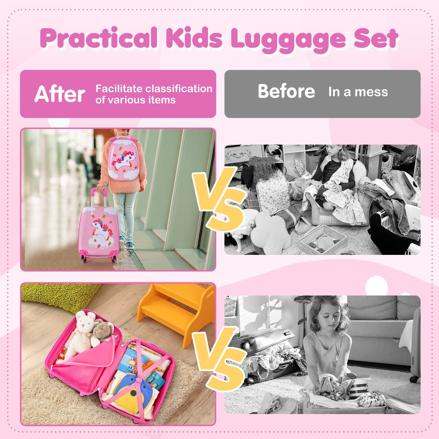 2-Piece Kids Carry-On Luggage Set with Backpack - Multicolor