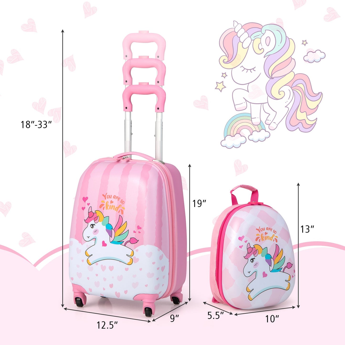 Ensemble de bagages pour enfants Charmant Licorne - Sac à dos et Valise