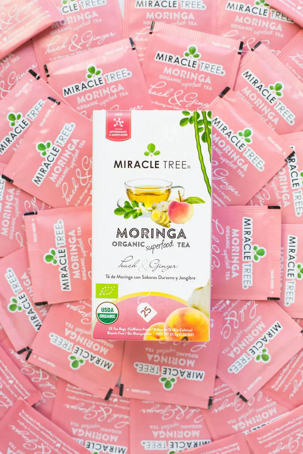 Thé Moringa Bio avec Pêche et Gingembre