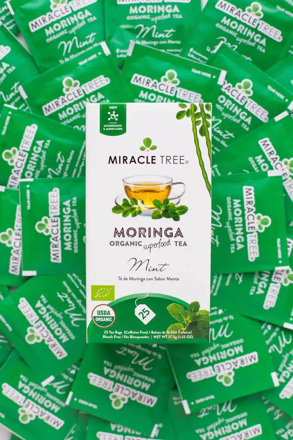 Organic Moringa Tea with Mint - 25 Wrapped Tea Bags