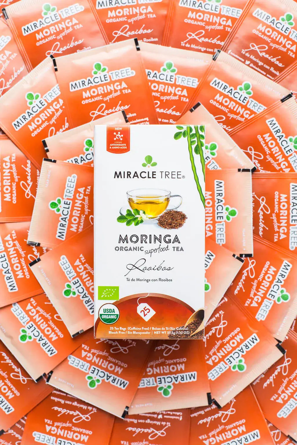 Organic Moringa Tea with Rooibos - 25 Wrapped Tea Bags