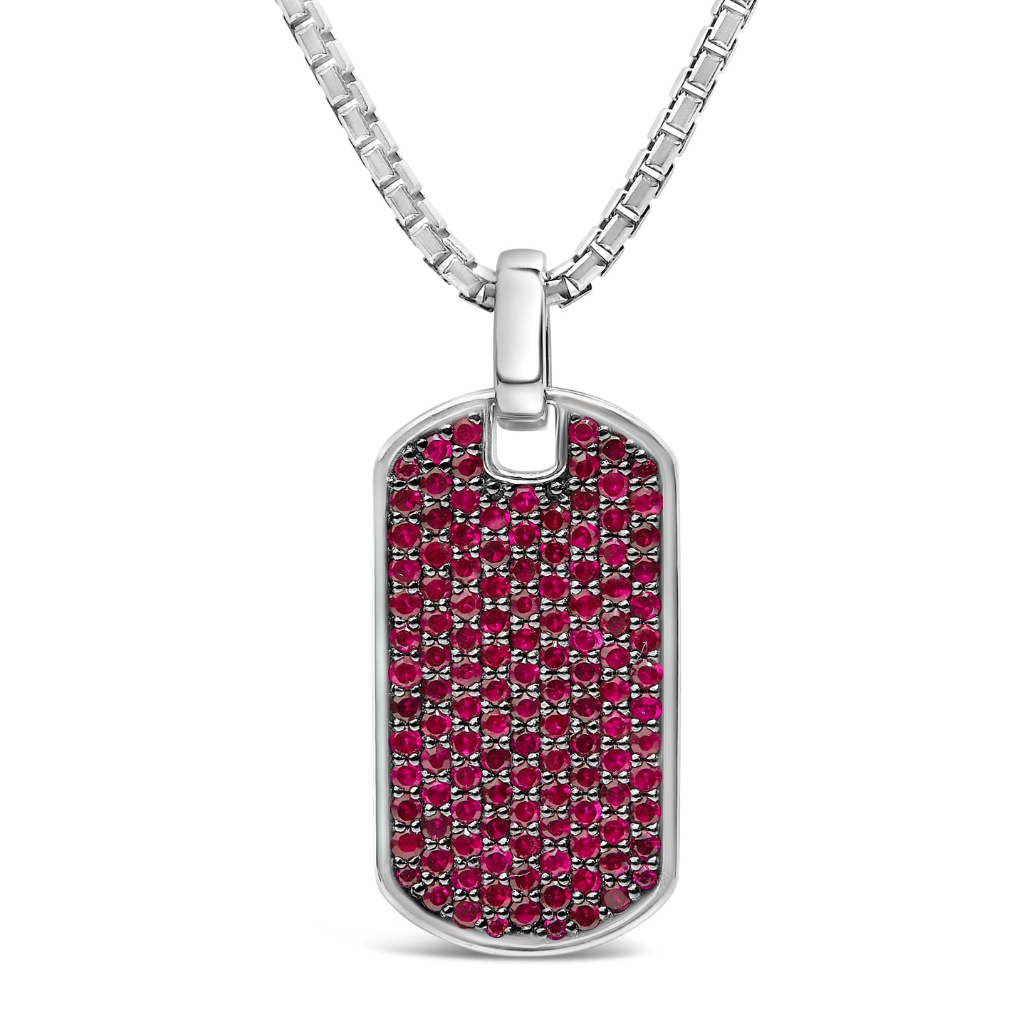 Men's .925 Sterling Silver Created Red Ruby Dog Tag Pendant Necklace - 22"