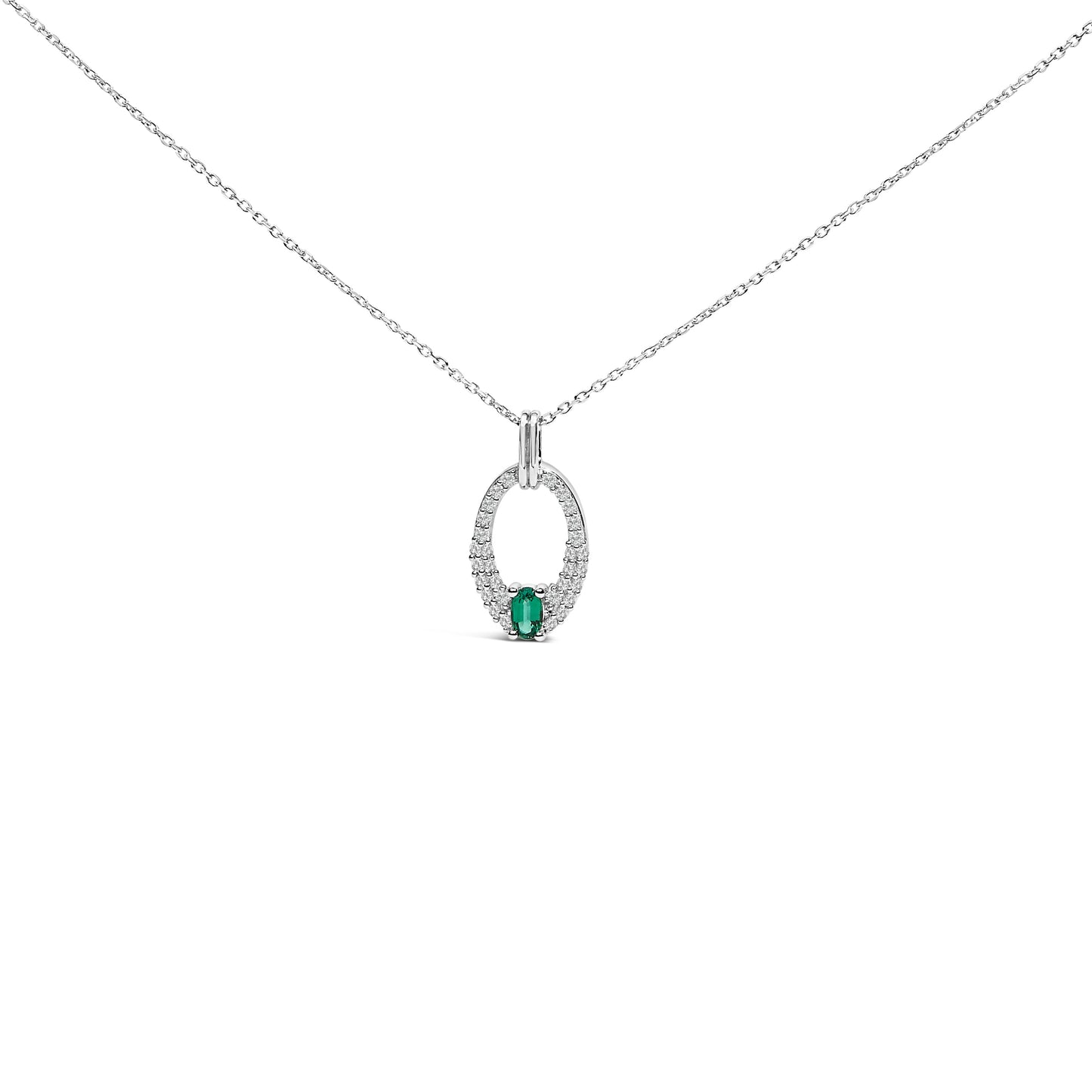 .925 Sterling Silver Created Green Emerald & White Sapphire Pendant Necklace