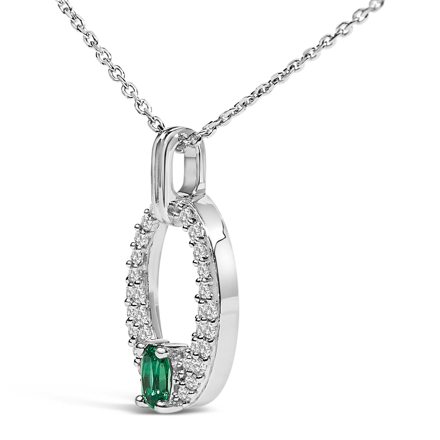.925 Sterling Silver Created Green Emerald & White Sapphire Pendant Necklace