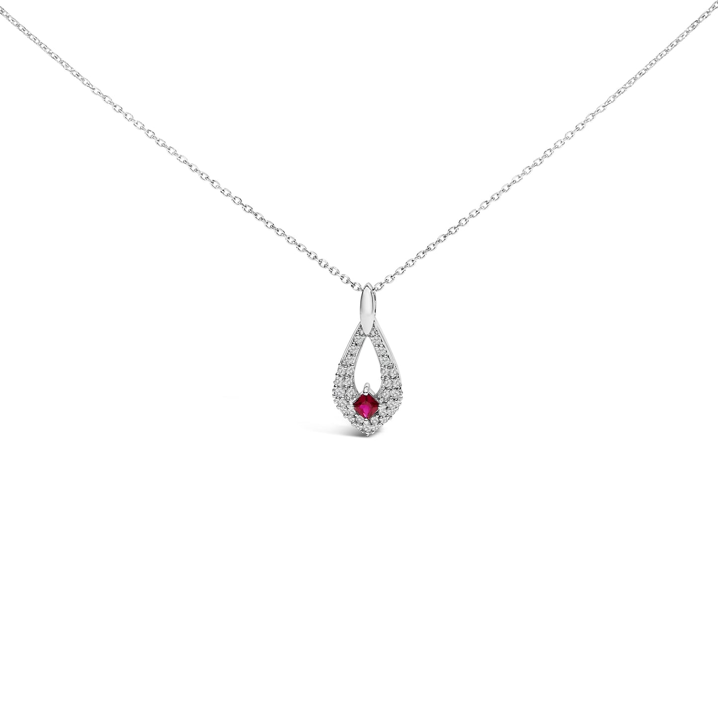 .925 Sterling Silver Created Ruby & White Sapphire Pendant Necklace