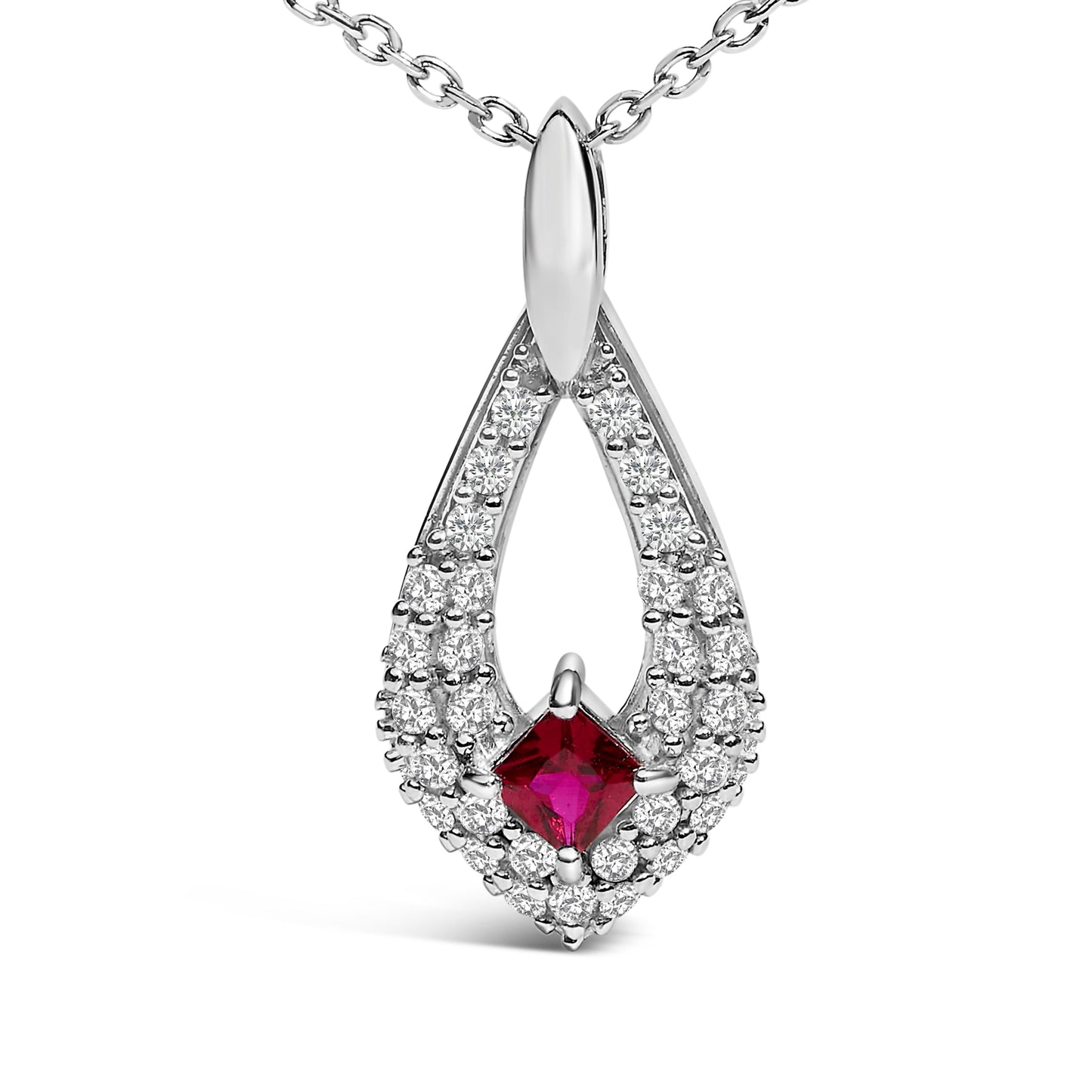 .925 Sterling Silver Created Ruby & White Sapphire Pendant Necklace