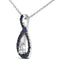 .925 Sterling Silver Blue and White Sapphire Teardrop Pendant Necklace