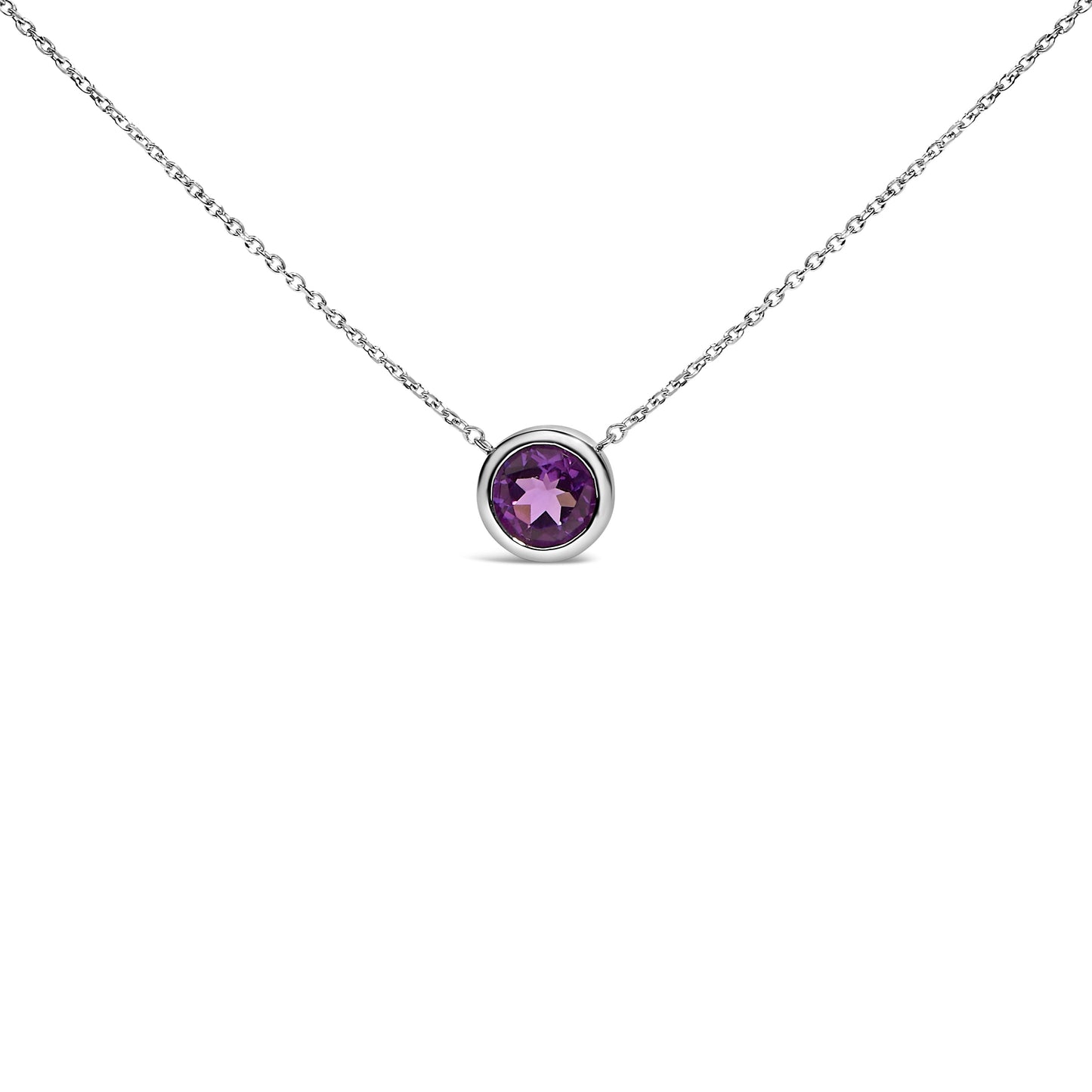 Collier Pendentif en Améthyste Violet Sertie en Argent Sterling 7MM - 18"