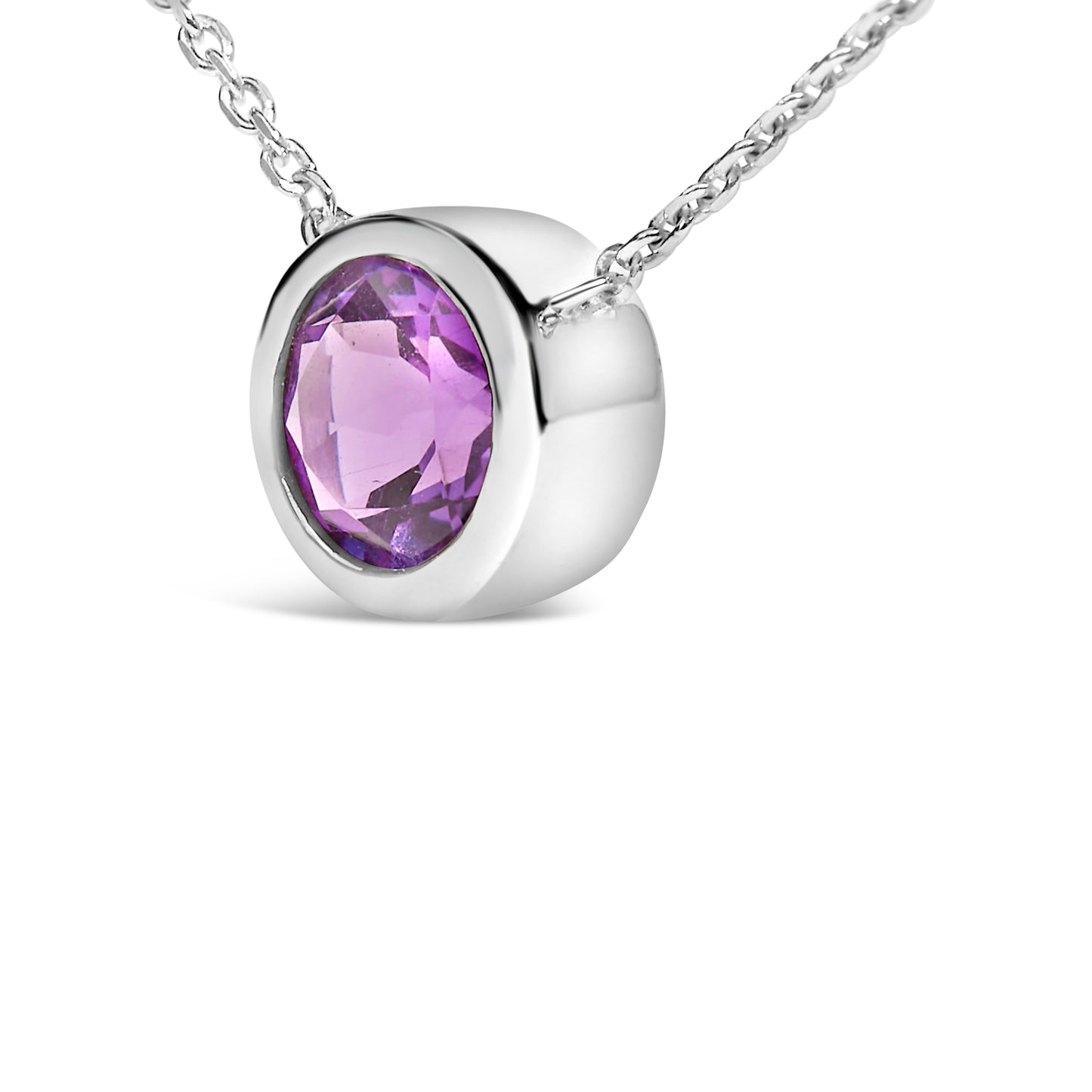 Collier Pendentif en Améthyste Violet Sertie en Argent Sterling 7MM - 18"