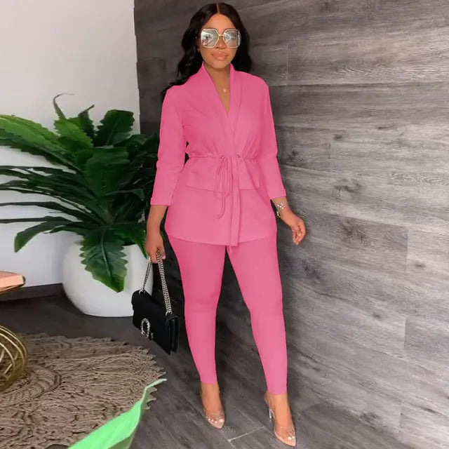 Ensemble de Chemise à Lacets en V et Pantalons Serrés