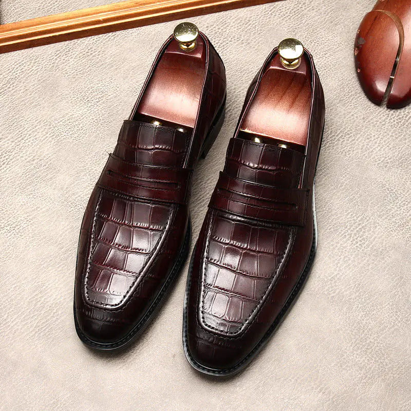 Mocasines de Cuero con Estampado de Cocodrilo Elegantes para Hombres