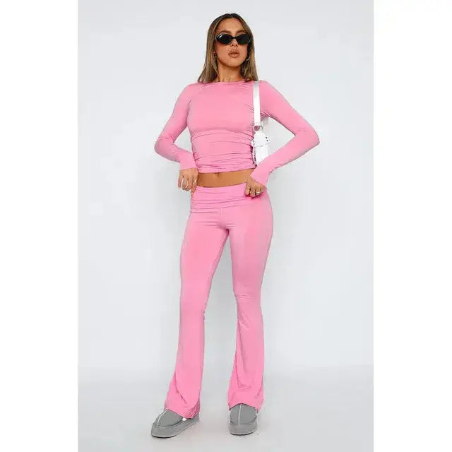 Pantalones de campana de talle bajo sólidos para mujer