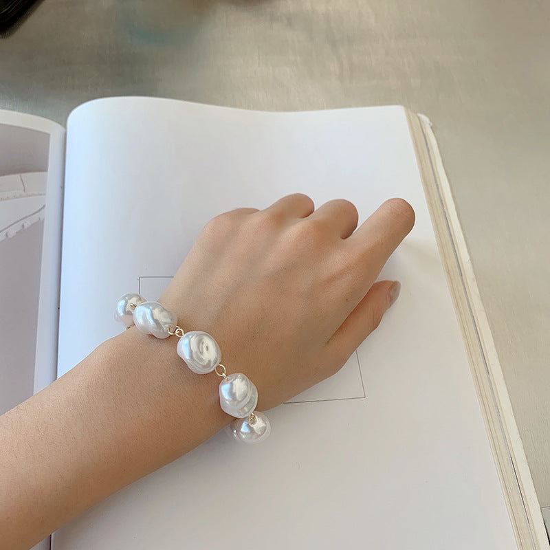 Handmade Imitation Pearl Gold Link Chain Bracelet