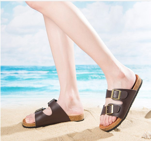 Sandalias deslizantes de doble hebilla ajustables premium para mujeres