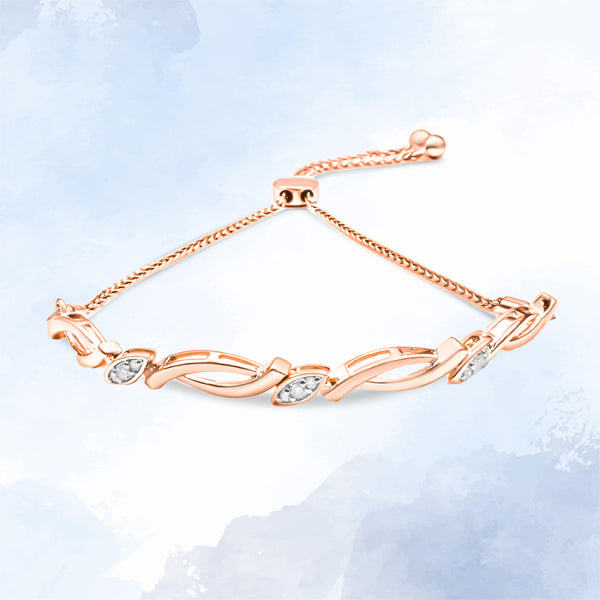 Bracelet Bolo en Argent Sterling Plaqué Or Rose 14K avec Diamants