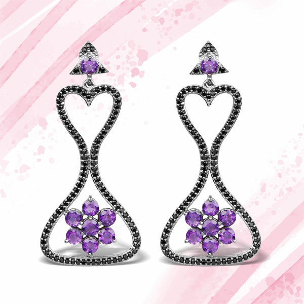 Boucles d'oreilles en argent sterling avec améthyste véritable de 6,31 carats et spinelle noir