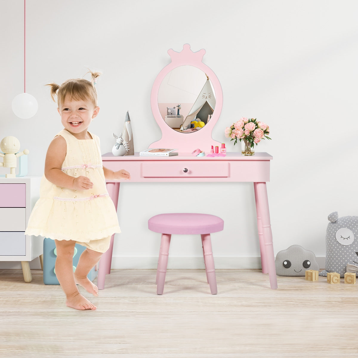 Gbruno Kids Vanity Makeup Table and Chair Set
