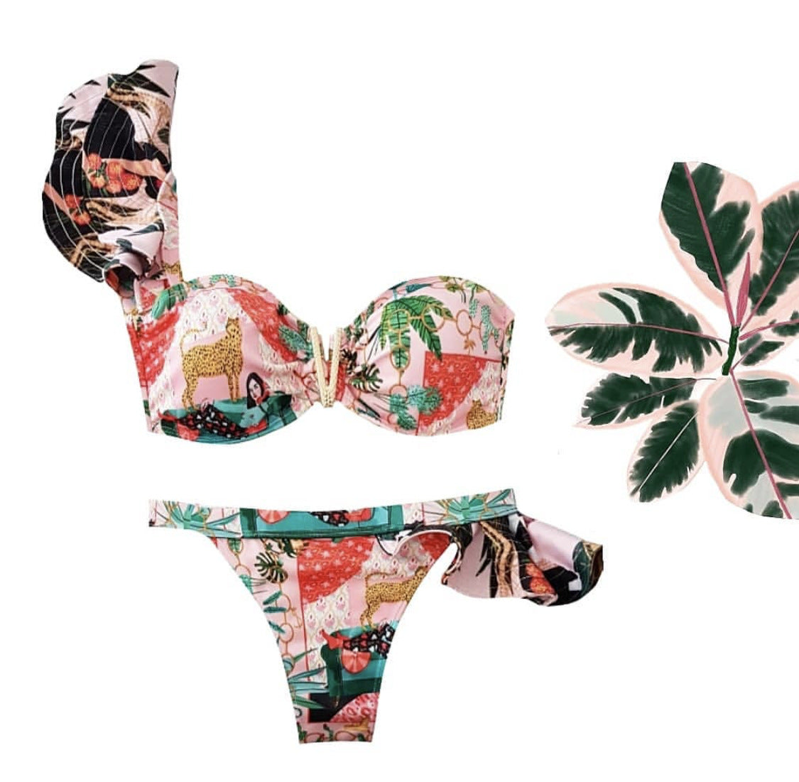 Conjunto de Bikini de Dos Piezas con Volantes Elegante para Mujeres