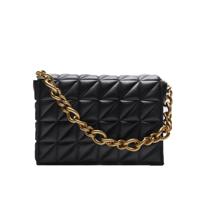 Elegante bolso de hombro pequeño verde con solapa y cadena de metal
