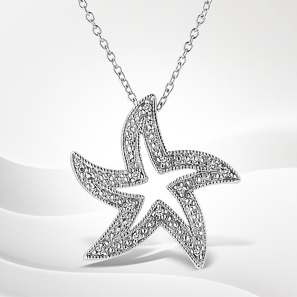Collar de Colgante de Estrella de Mar con Diamantes en Acero Inoxidable .925