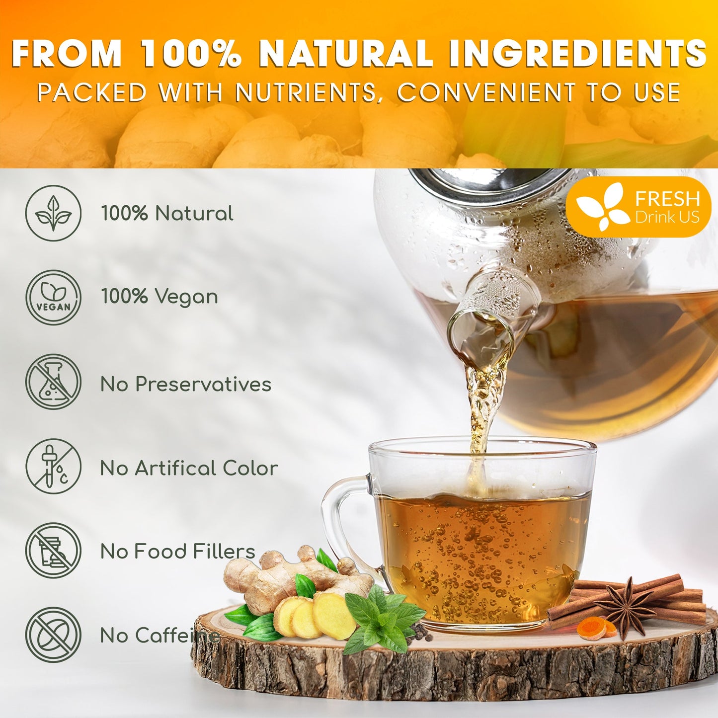 Té de hojas sueltas antiinflamatorio, 100 % natural, con jengibre, cúrcuma, menta, pimienta negra y canela. 