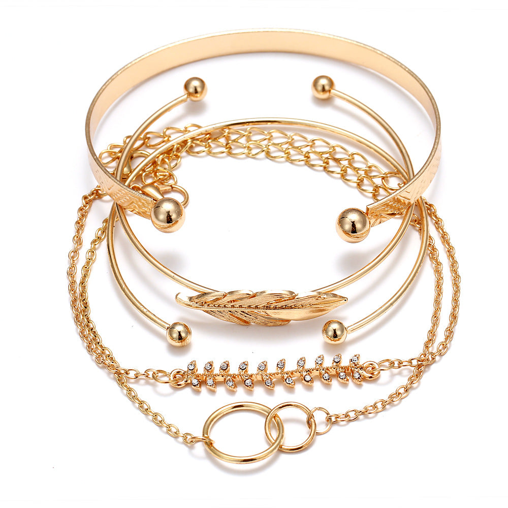 Elegant Gold Crystal Bracelet Set for Women - 5 Pieces