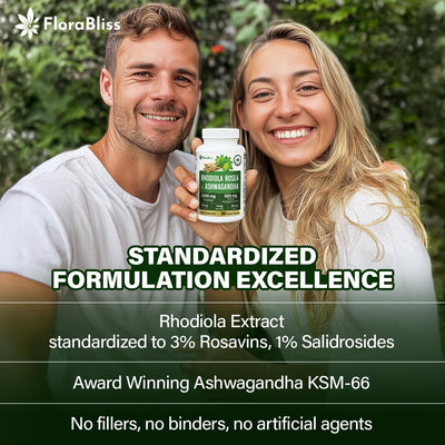 Capsules véganes Premium Rhodiola Rosea & Ashwagandha - 2000mg