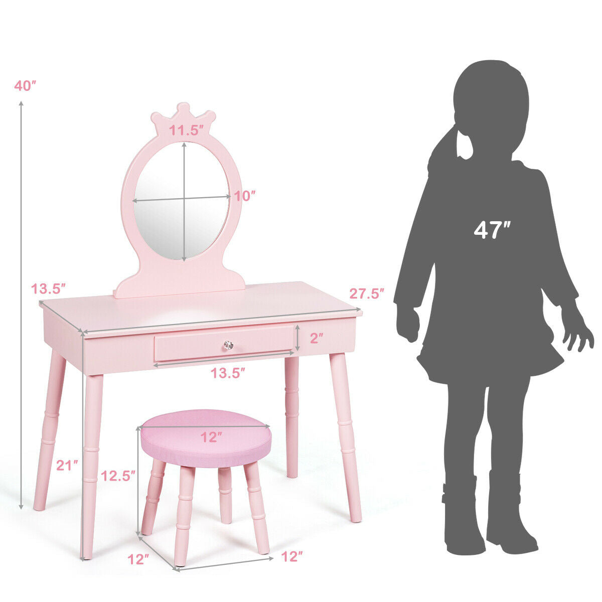Gbruno Kids Vanity Makeup Table and Chair Set