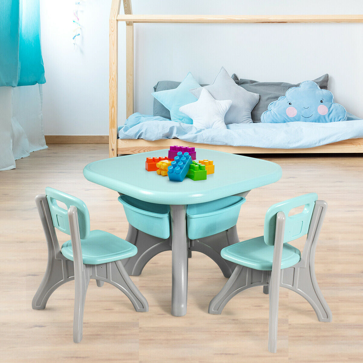 Gbruno Kids Activity Table & Chair Set with Storage - Blue