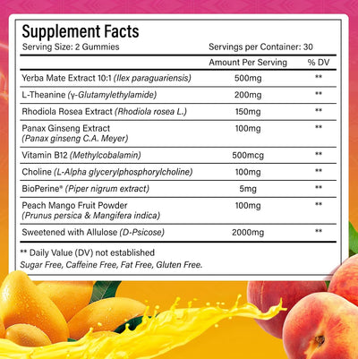 Gummies de Yerba Mate – Soutien à la concentration et à l'énergie – Saveur pêche mangue