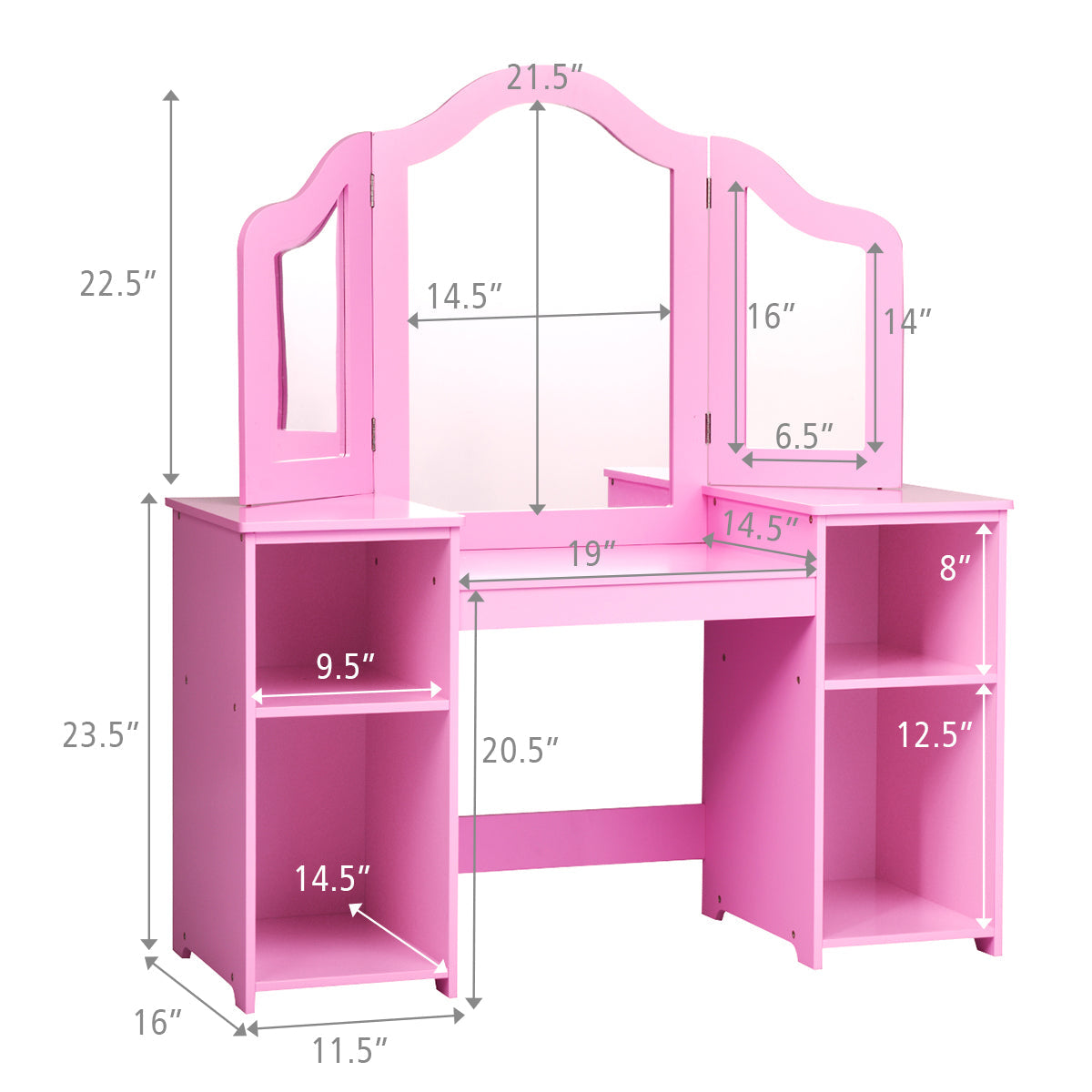 Kids Tri Folding Mirror Makeup Vanity Table Set - Pink