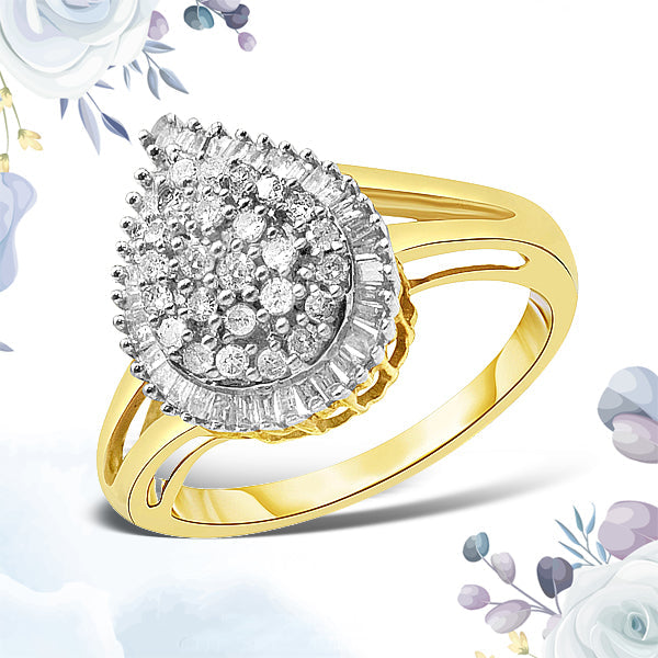 Anillo de cóctel Ballerina de diamantes en oro amarillo y blanco de 14K