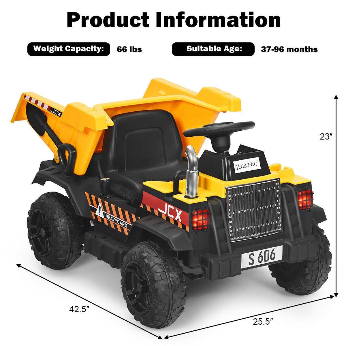 12V Battery Kids Ride On Dump Truck with Electric Bucket - Yellow