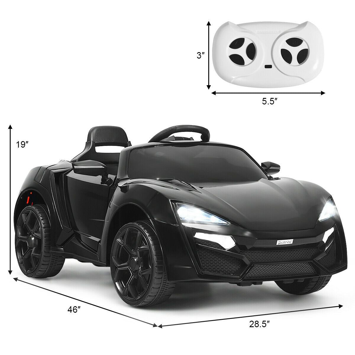 12V 2.4G RC Electric Vehicle with Lights - Black