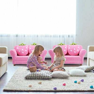 Fauteuil Canapé avec Accoudoirs en Forme de Fraise pour Enfants avec 2 Jolis Oreillers - Rose