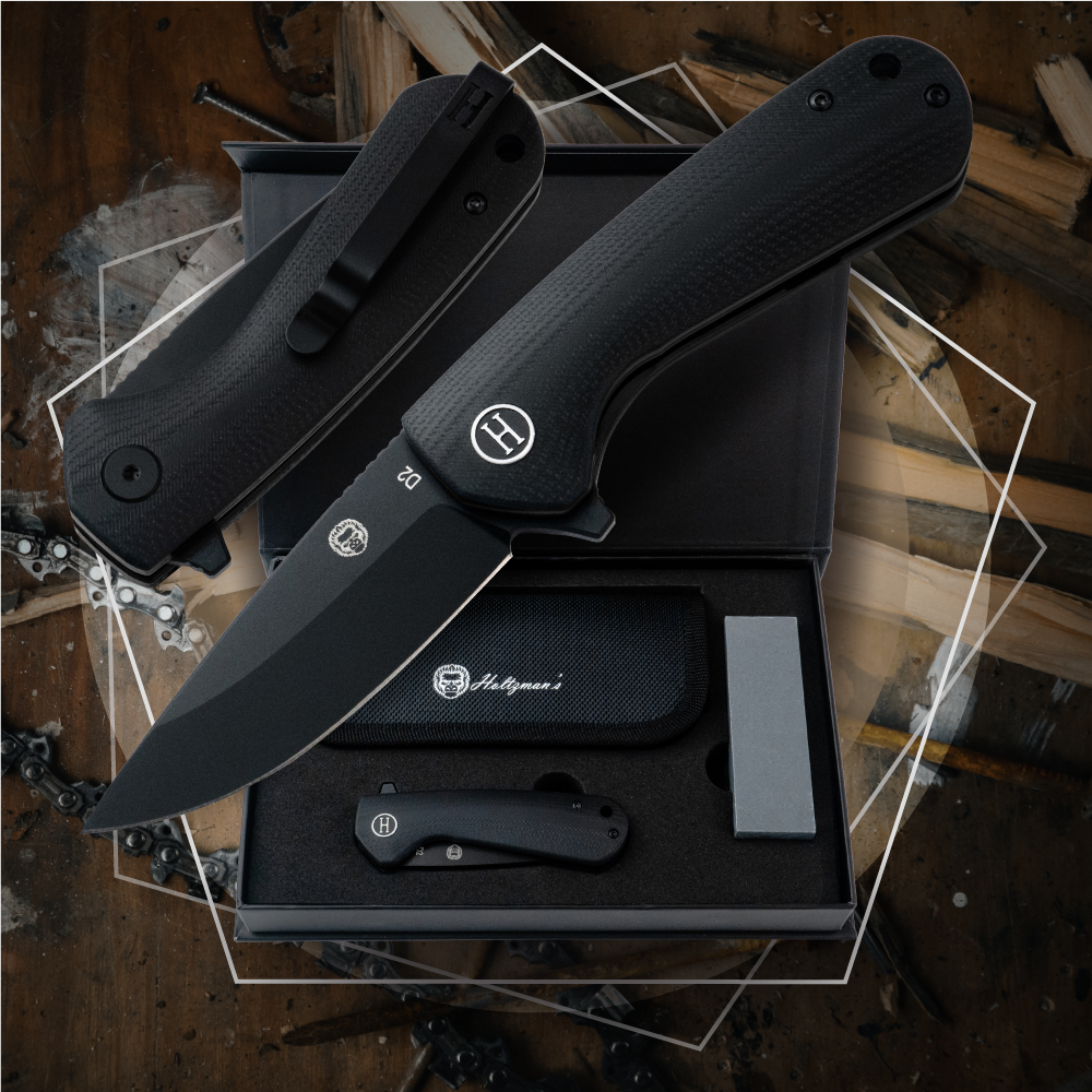 Premium Peasant Folding Pocket Knife Gift Set for Adventurers (Black) - Korvel