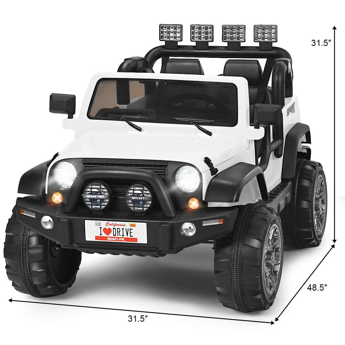 Coche eléctrico de 12V para 2 pasajeros con control remoto - Blanco