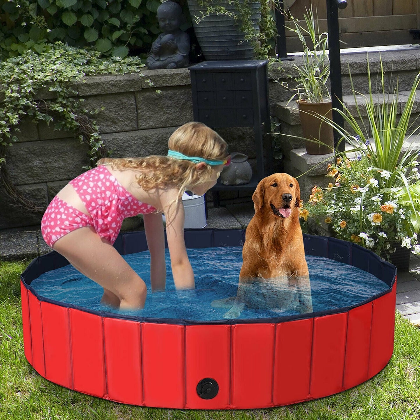 63 Inch Foldable Leakproof Pet Pool for Dogs, Cats, and Kids - Red