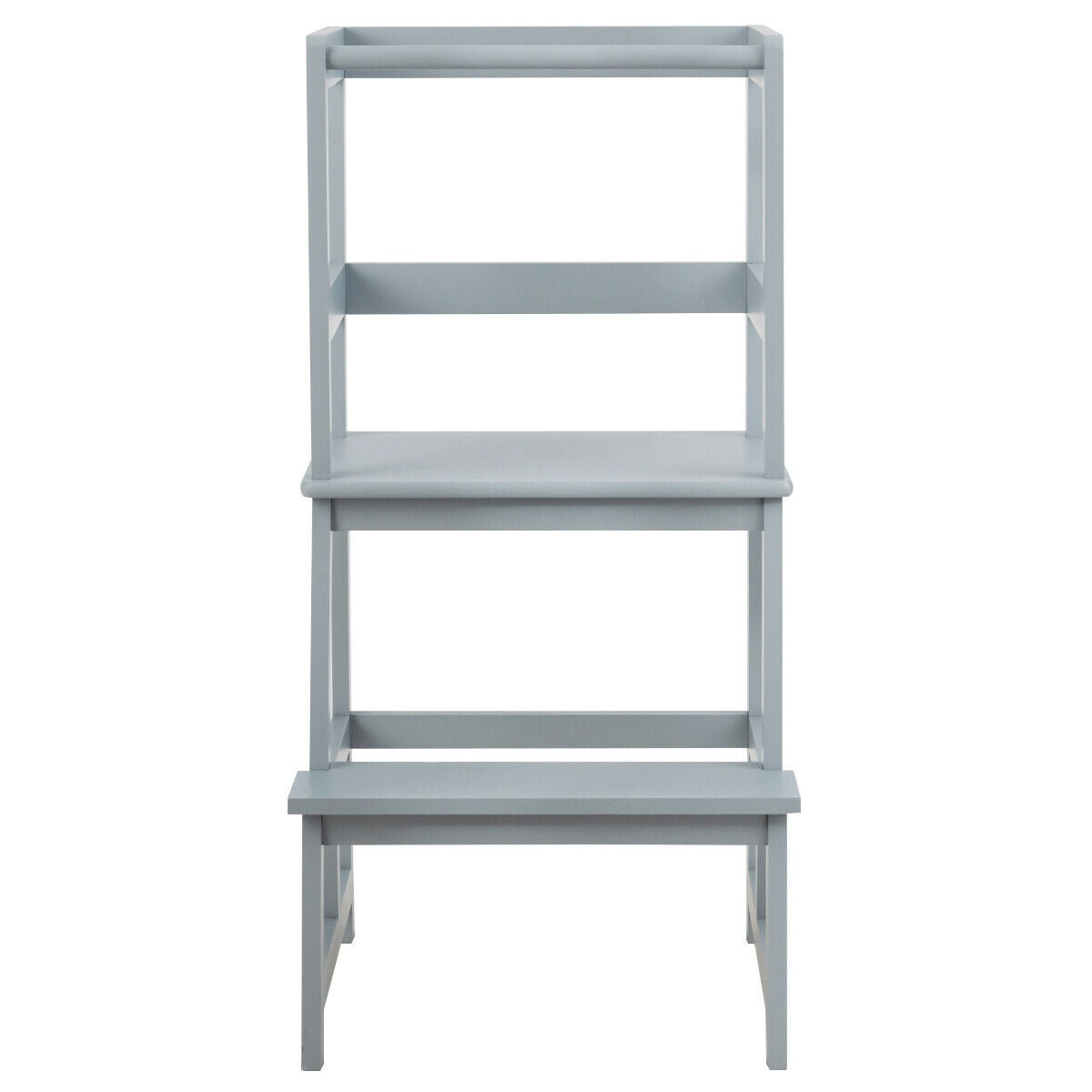 Kids Wooden Kitchen Step Stool with Safety Rail - Gray