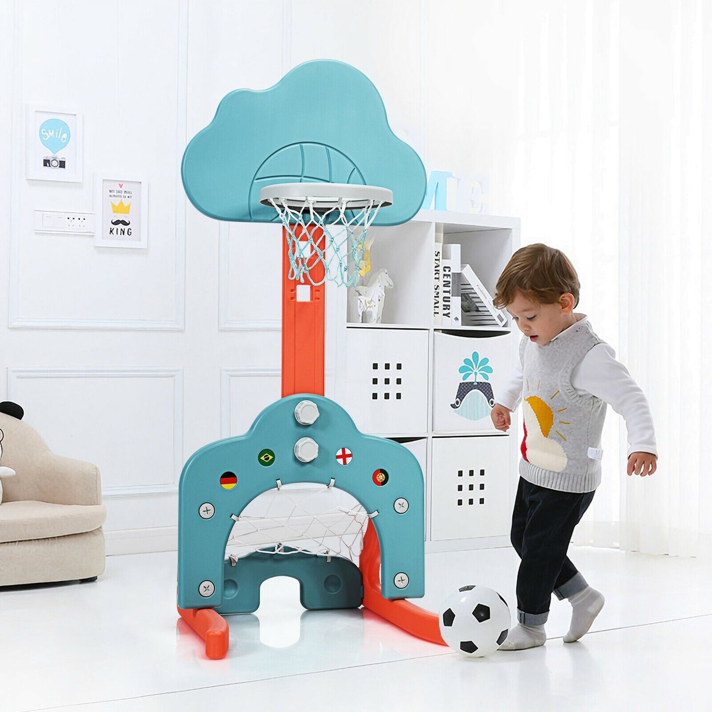 Ensemble de panier de basketball 3-en-1 pour enfants avec ballons - Vert