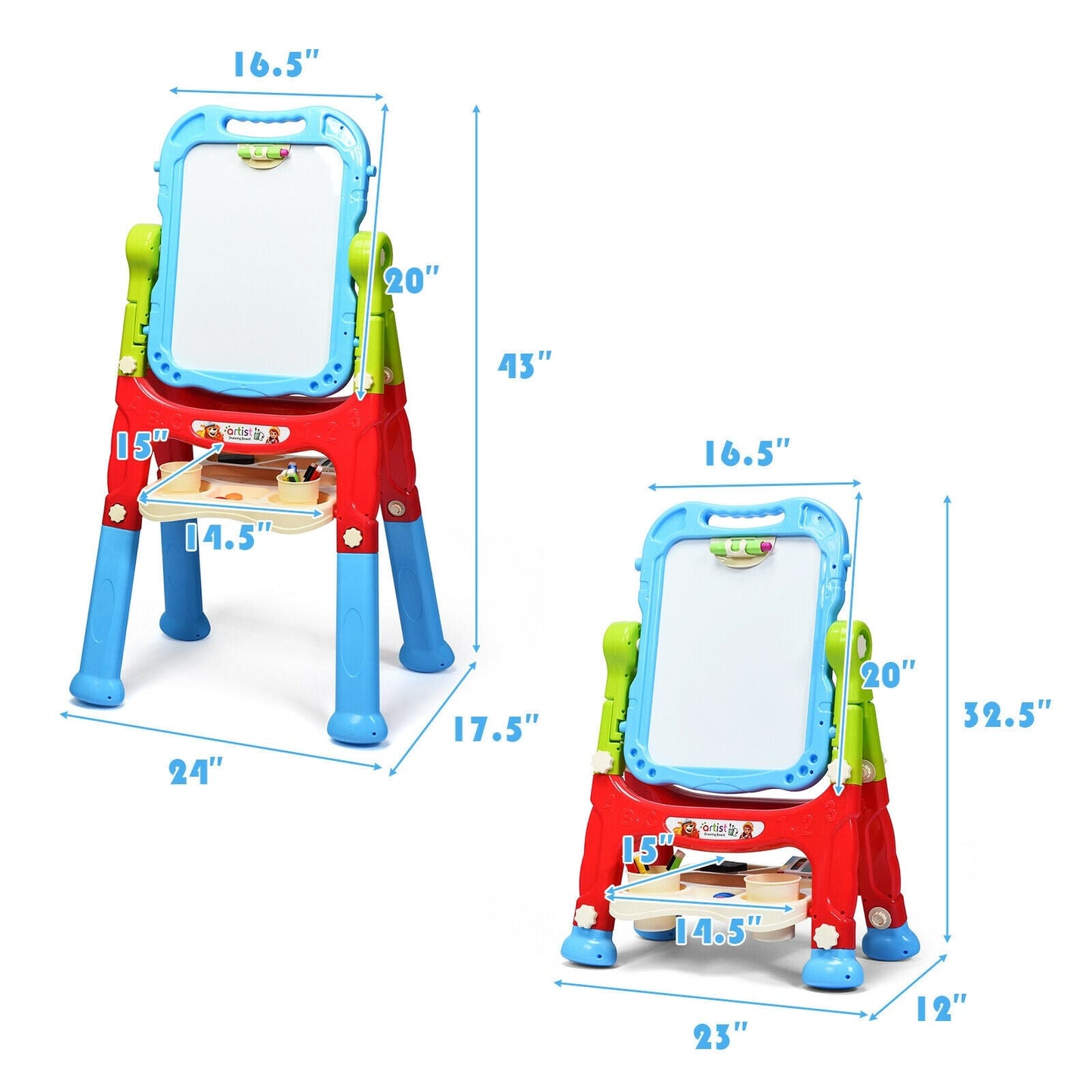 Height Adjustable Kids Art Easel - Magnetic Double Sided Board