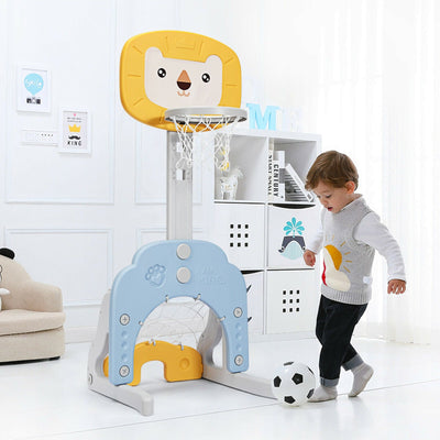 3-in-1 Adjustable Kids Basketball Hoop Sports Set - Yellow