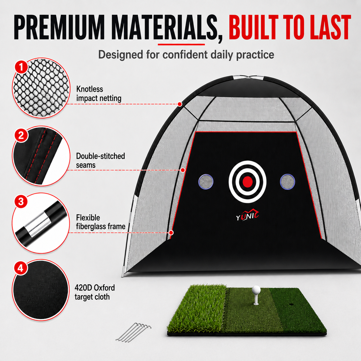 Filet d'entraînement de golf 3 m x 2,1 m - Modèle de tente portable